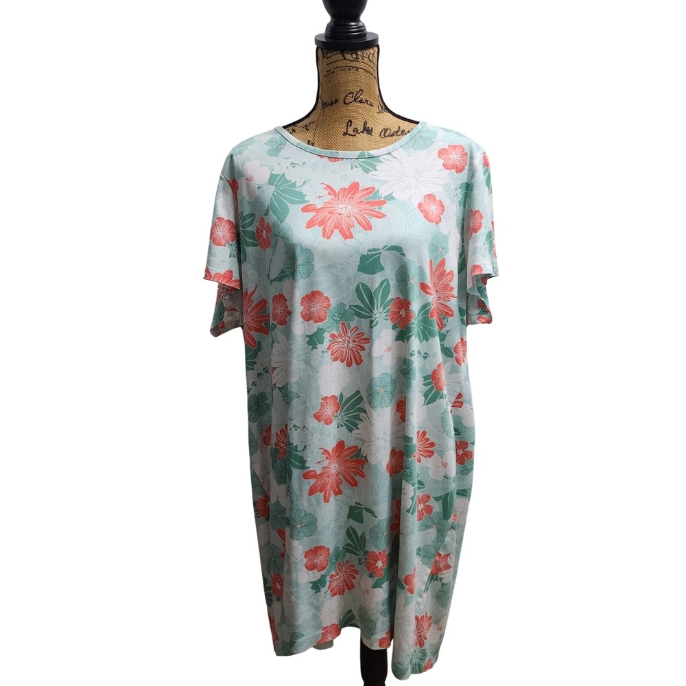 Lands' End Floral Print Knit T-Shirt Dress Casual Comfy Womens‎ Size XL